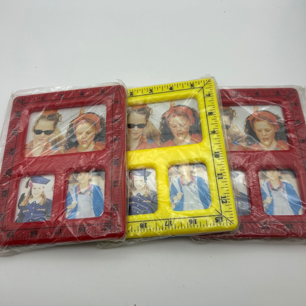 Vintage Nicole Designs Ruler Photo Frames Lot of 3 Red Yellow‎ Schoolhouse 90s